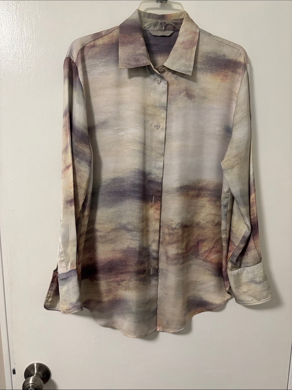 H&M Women’s  Button-Down Shirt in Multi-Tone Beige, Gray, Lavender